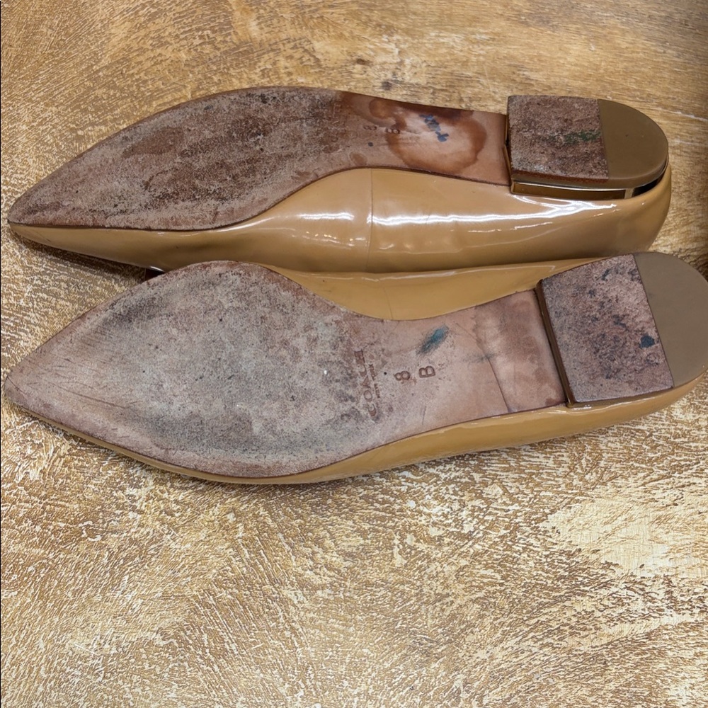 Coach Beige Patent Leather Flats with Metallic Bow - Picture 8 of 9